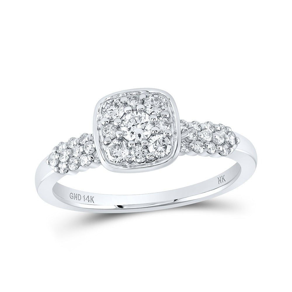 Diamond Cluster Ring | 14kt White Gold Womens Round Diamond Square Cluster Ring 1/2 Cttw | Splendid Jewellery GND