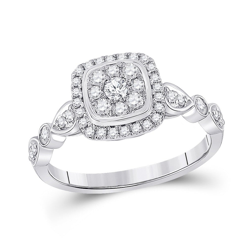 Diamond Cluster Ring | 14kt White Gold Womens Round Diamond Square Cluster Ring 1/2 Cttw | Splendid Jewellery GND