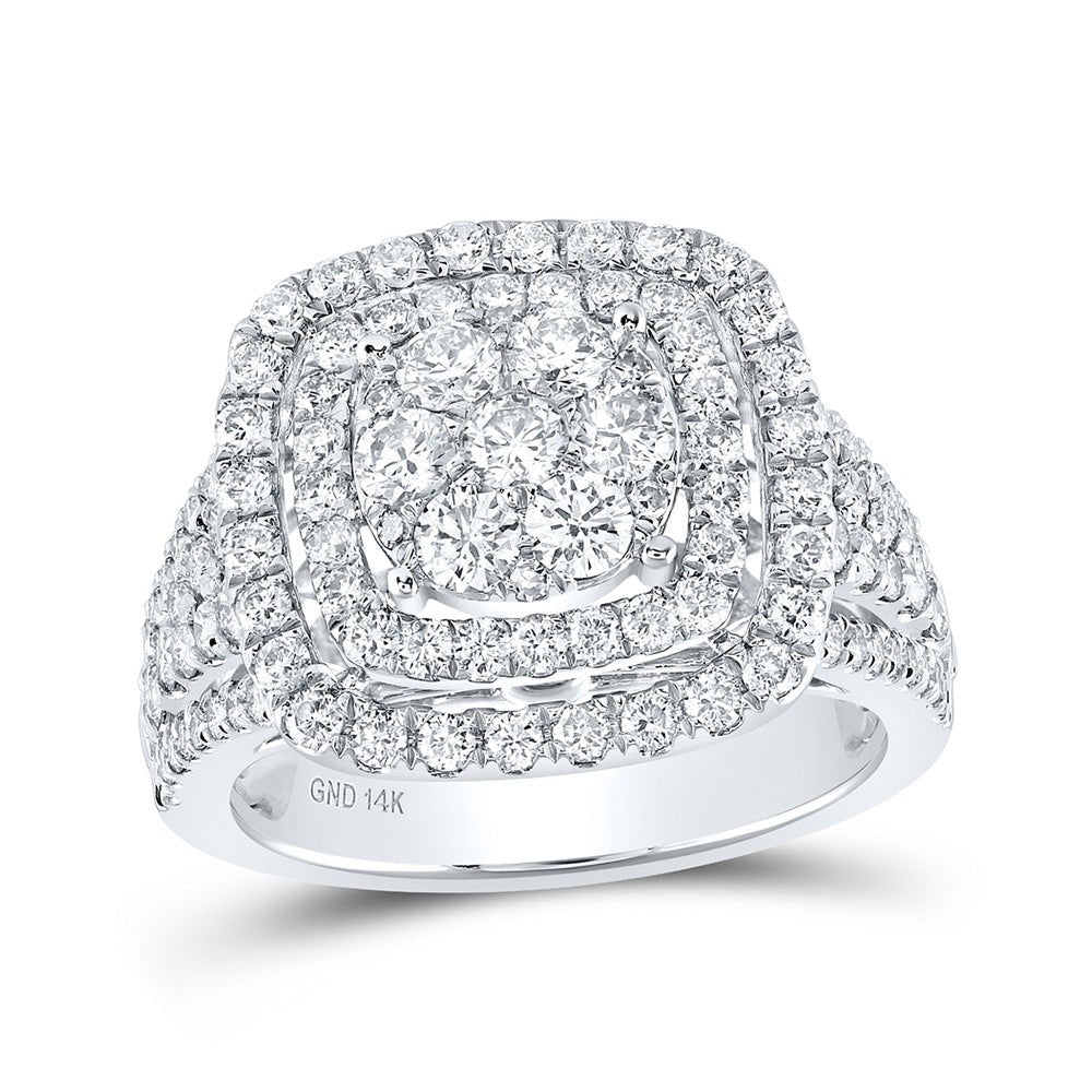 Diamond Cluster Ring | 14kt White Gold Womens Round Diamond Square Cluster Ring 2 Cttw | Splendid Jewellery GND