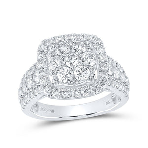 Diamond Cluster Ring | 14kt White Gold Womens Round Diamond Square Cluster Ring 2 Cttw | Splendid Jewellery GND