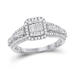 Diamond Cluster Ring | 14kt White Gold Womens Round Diamond Square Cluster Ring 7/8 Cttw | Splendid Jewellery GND