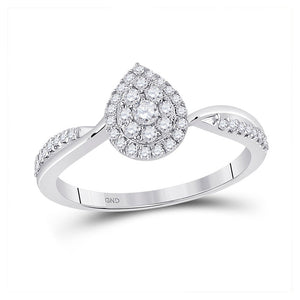 Diamond Cluster Ring | 14kt White Gold Womens Round Diamond Teardrop Cluster Ring 1/3 Cttw | Splendid Jewellery GND