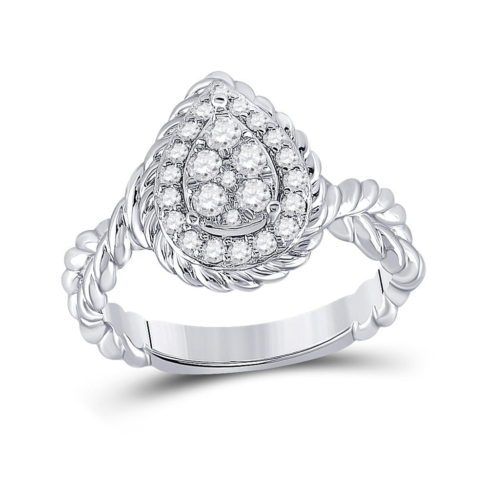 Diamond Cluster Ring | 14kt White Gold Womens Round Diamond Teardrop Cluster Ring 3/8 Cttw | Splendid Jewellery GND