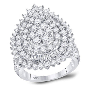 Diamond Cluster Ring | 14kt White Gold Womens Round Diamond Teardrop Pear Cluster Ring 3 Cttw | Splendid Jewellery GND
