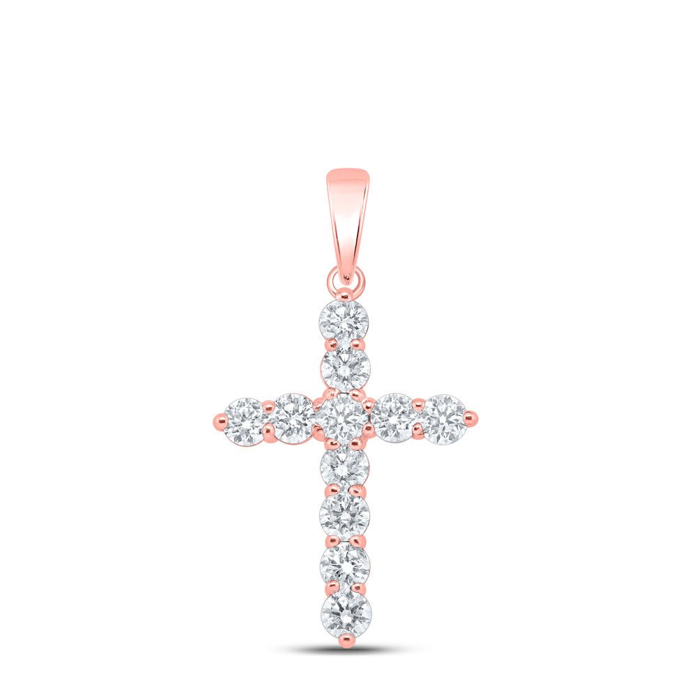 Diamond Cross Pendant | 10kt Rose Gold Womens Round Diamond Cross Pendant 1-1/2 Cttw | Splendid Jewellery GND