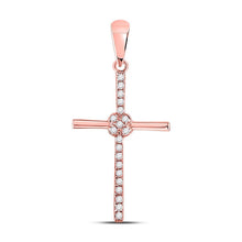 Load image into Gallery viewer, Radiant Faith: 10kt Rose Gold Womens Round Diamond Cross Pendant 1/12 Cttw - Alternate view 1 from Splendid Jewellery