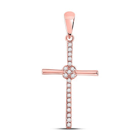 Radiant Faith: 10kt Rose Gold Womens Round Diamond Cross Pendant 1/12 Cttw - Alternate view 1 from Splendid Jewellery