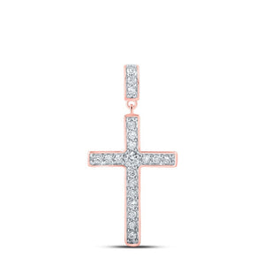 Diamond Cross Pendant | 10kt Rose Gold Womens Round Diamond Cross Pendant 1/2 Cttw | Splendid Jewellery GND