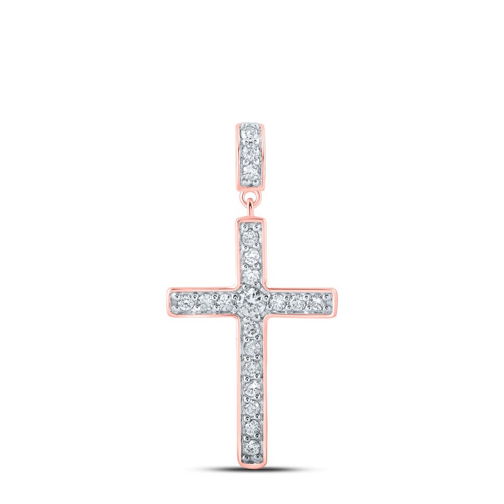 Diamond Cross Pendant | 10kt Rose Gold Womens Round Diamond Cross Pendant 1/2 Cttw | Splendid Jewellery GND