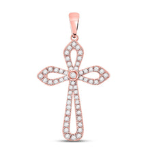 Load image into Gallery viewer, Radiant Rose Gold Diamond Cross Pendant - A Symbol of Faith and Elegance - Alternate view 1 from Splendid Jewellery