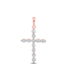 Load image into Gallery viewer, Radiant Rose Gold Diamond Cross Pendant - A Captivating Symbol of Elegance and Beauty - Alternate view 1 from Splendid Jewellery