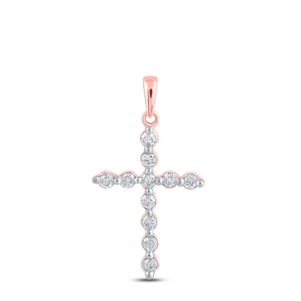 Diamond Cross Pendant | 10kt Rose Gold Womens Round Diamond Cross Pendant 1/3 Cttw | Splendid Jewellery GND