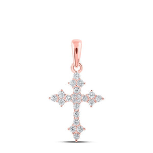 Diamond Cross Pendant | 10kt Rose Gold Womens Round Diamond Cross Pendant 1/4 Cttw | Splendid Jewellery GND