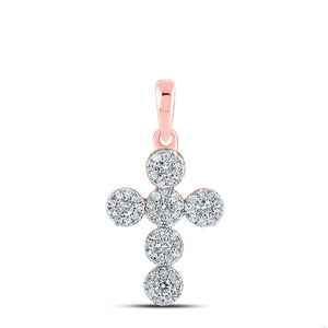 Diamond Cross Pendant | 10kt Rose Gold Womens Round Diamond Cross Pendant 1/4 Cttw | Splendid Jewellery GND