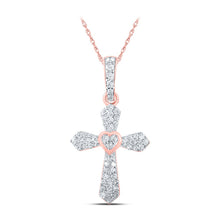 Load image into Gallery viewer, Radiant Rose Gold Diamond Cross Pendant | 10kt Rose Gold Womens Round Diamond Cross Pendant 1/6 Cttw | Splendid Jewellery - Alternate view 1 from Splendid Jewellery