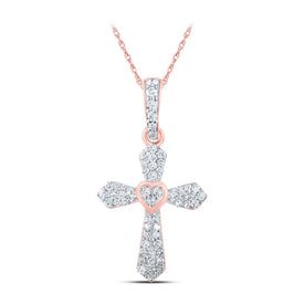Radiant Rose Gold Diamond Cross Pendant | 10kt Rose Gold Womens Round Diamond Cross Pendant 1/6 Cttw | Splendid Jewellery - Alternate view 1 from Splendid Jewellery