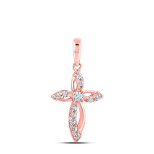 Load image into Gallery viewer, Rose Gold Diamond Cross Pendant | Elegant 10kt Rose Gold Womens Round Diamond Cross Pendant 1/6 Cttw | Splendid Jewellery - Alternate view 1 from Splendid Jewellery