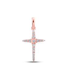 Load image into Gallery viewer, Radiant Rose Gold Diamond Cross Pendant - A Symbol of Elegance and Faith - Alternate view 1 from Splendid Jewellery