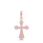 Radiant Faith: 10kt Rose Gold Womens Round Diamond Cross Pendant 1/8 Cttw - Alternate view 1 from Splendid Jewellery