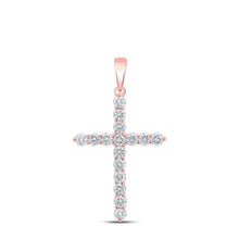 Load image into Gallery viewer, Radiant Rose Gold Diamond Cross Pendant | Exquisite 2 Cttw Womens Round Diamond Cross Pendant - Alternate view 1 from Splendid Jewellery