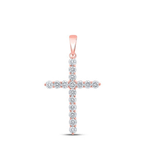 Diamond Cross Pendant | 10kt Rose Gold Womens Round Diamond Cross Pendant 2 Cttw | Splendid Jewellery GND