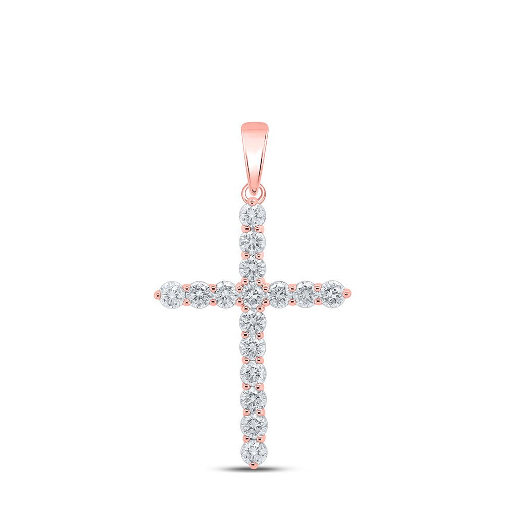 Diamond Cross Pendant | 10kt Rose Gold Womens Round Diamond Cross Pendant 2 Cttw | Splendid Jewellery GND