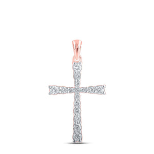 Diamond Cross Pendant | 10kt Rose Gold Womens Round Diamond Cross Pendant 3/8 Cttw | Splendid Jewellery GND