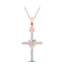 Load image into Gallery viewer, Romantic Rose Gold Diamond Heart Cross Pendant - Alternate view 1 from Splendid Jewellery