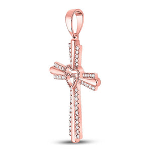 Diamond Cross Pendant | 10kt Rose Gold Womens Round Diamond Heart Cross Pendant 1/4 Cttw | Splendid Jewellery GND