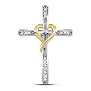 Diamond Cross Pendant | 10kt Two-tone Gold Womens Round Diamond Cross Pendant 1/20 Cttw | Splendid Jewellery GND