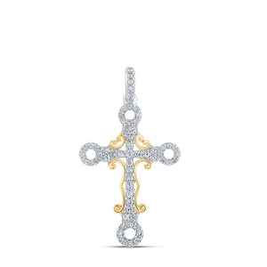 Diamond Cross Pendant | 10kt Two-tone Gold Womens Round Diamond Cross Pendant 1/4 Cttw | Splendid Jewellery GND