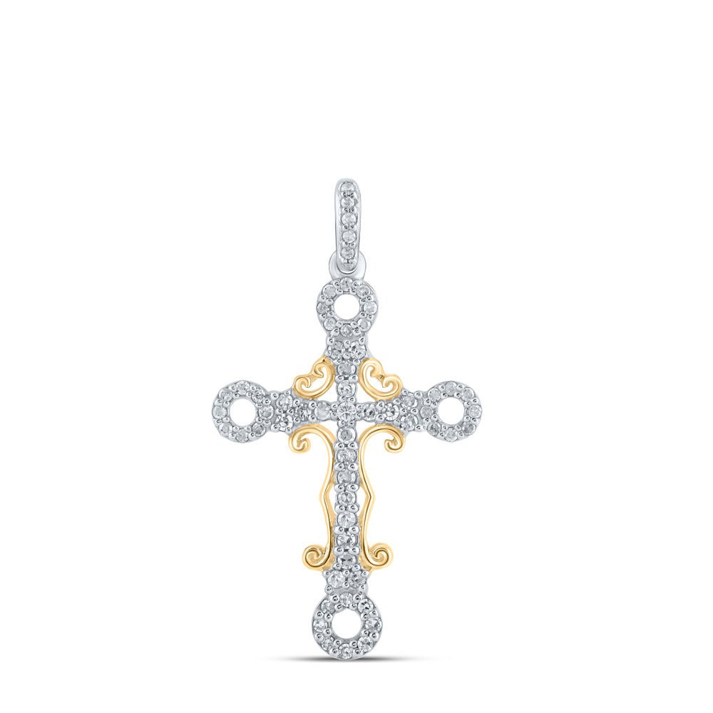 Diamond Cross Pendant | 10kt Two-tone Gold Womens Round Diamond Cross Pendant 1/4 Cttw | Splendid Jewellery GND