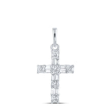 Load image into Gallery viewer, Dazzling Faithful Love Pendant | 10kt White Gold Womens Baguette Diamond Cross Pendant 1/6 Cttw - Alternate view 1 from Splendid Jewellery