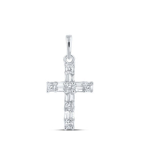 Dazzling Faithful Love Pendant | 10kt White Gold Womens Baguette Diamond Cross Pendant 1/6 Cttw - Alternate view 1 from Splendid Jewellery