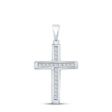 Load image into Gallery viewer, Radiant Grace: 10kt White Gold Princess Diamond Cross Pendant Top view from the 10Kt White Gold Womens Princess Diamond Cross Pendant 1 4 Cttwpin280801 collection by Splendid Jewellery