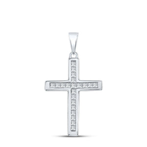 Diamond Cross Pendant | 10kt White Gold Womens Princess Diamond Cross Pendant 1/4 Cttw | Splendid Jewellery GND
