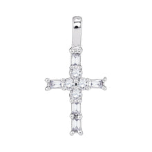 Load image into Gallery viewer, Radiant Baguette Diamond Cross Pendant - 10kt White Gold Women&#39;s Symbol of Elegance and Faith Top view from the 10Kt White Gold Womens Radiant Baguette Diamond Cross Pendant 1 4 Cttwpin63517 collection by Splendid Jewellery