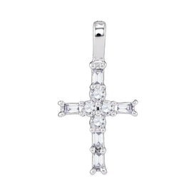 Radiant Baguette Diamond Cross Pendant - 10kt White Gold Women's Symbol of Elegance and Faith Top view from the 10Kt White Gold Womens Radiant Baguette Diamond Cross Pendant 1 4 Cttwpin63517 collection by Splendid Jewellery