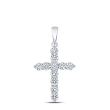 Load image into Gallery viewer, Radiant Harmony: 10kt White Gold Diamond Cross Pendant - 1-1/2 Cttw Top view from the 10Kt White Gold Womens Round Diamond Cross Pendant 1 1 2 Cttwpin218725 collection by Splendid Jewellery
