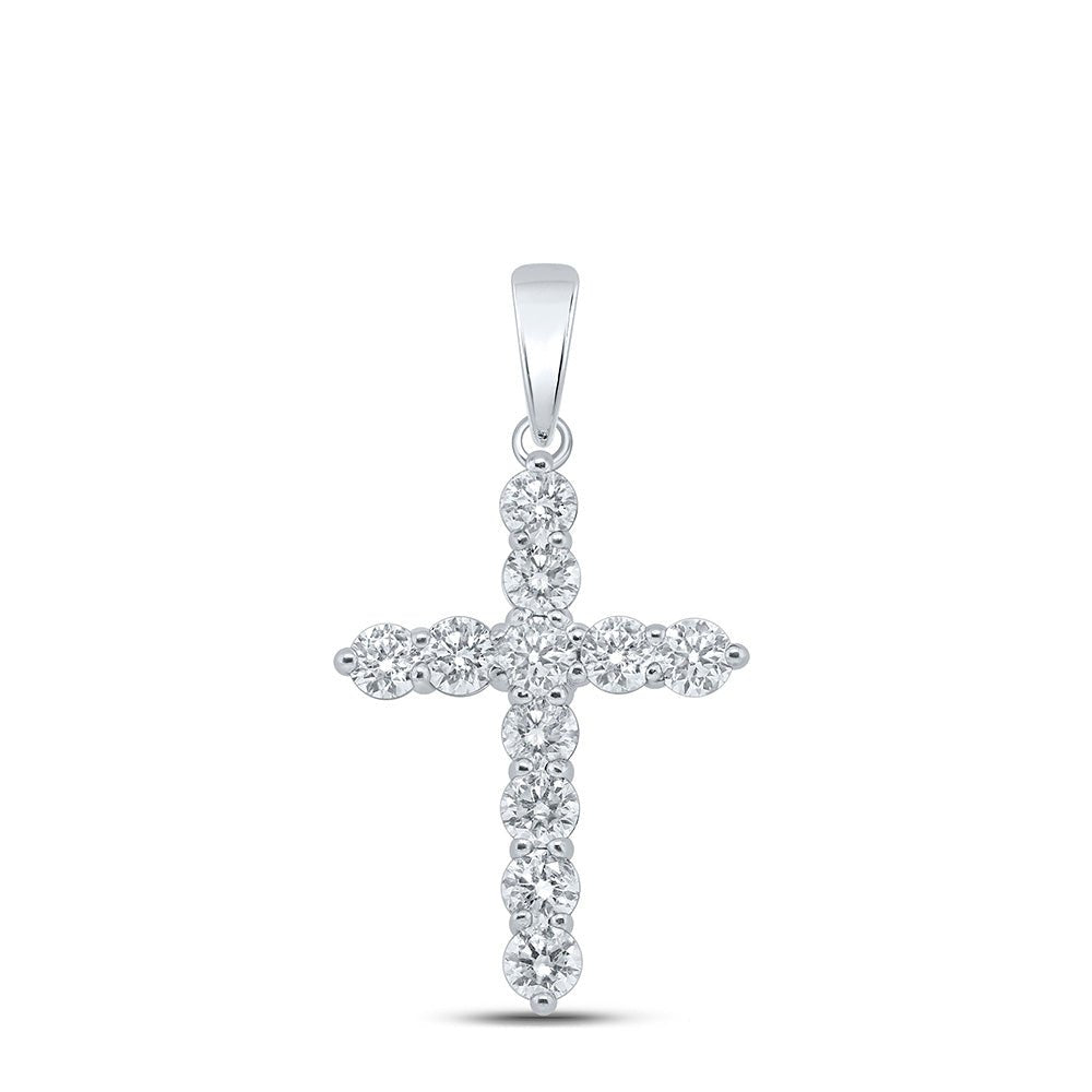 Diamond Cross Pendant | 10kt White Gold Womens Round Diamond Cross Pendant 1-1/2 Cttw | Splendid Jewellery GND