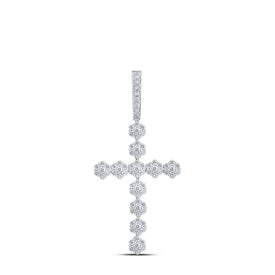 Sparkling Diamond Cross Pendant | 10kt White Gold Womens Round Diamond Cross Pendant 1-3/8 Cttw Top view from the 10Kt White Gold Womens Round Diamond Cross Pendant 1 3 8 Cttwpin218804 collection by Splendid Jewellery