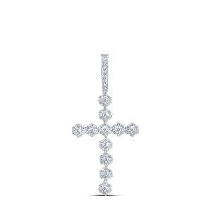 Diamond Cross Pendant | 10kt White Gold Womens Round Diamond Cross Pendant 1-3/8 Cttw | Splendid Jewellery GND
