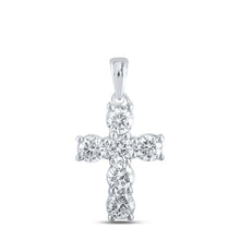 Load image into Gallery viewer, Radiant Love: 10kt White Gold Diamond Cross Pendant Top view from the 10Kt White Gold Womens Round Diamond Cross Pendant 1 Cttwpin211628 collection by Splendid Jewellery