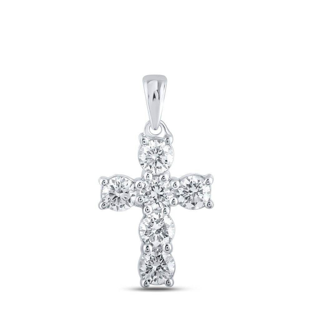 Diamond Cross Pendant | 10kt White Gold Womens Round Diamond Cross Pendant 1 Cttw | Splendid Jewellery GND