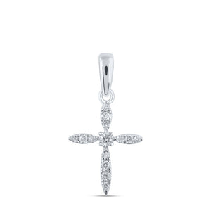 Diamond Cross Pendant | 10kt White Gold Womens Round Diamond Cross Pendant 1/10 Cttw | Splendid Jewellery GND