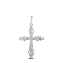 Load image into Gallery viewer, Splendid Jewellery 10kt White Gold Diamond Cross Pendant Top view from the 10Kt White Gold Womens Round Diamond Cross Pendant 1 10 Cttwpin211603 collection by Splendid Jewellery