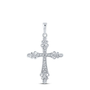 Diamond Cross Pendant | 10kt White Gold Womens Round Diamond Cross Pendant 1/10 Cttw | Splendid Jewellery GND