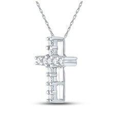 Load image into Gallery viewer, Radiant Faith: 10kt White Gold Womens Round Diamond Cross Pendant 1/10 Cttw Side view from the 10Kt White Gold Womens Round Diamond Cross Pendant 1 10 Cttwpin62296 collection by Splendid Jewellery