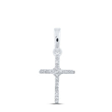 Load image into Gallery viewer, 10kt White Gold Diamond Cross Pendant: A Mesmerizing Symbol of Elegance and Faith Top view from the 10Kt White Gold Womens Round Diamond Cross Pendant 1 12 Cttwpin211055 collection by Splendid Jewellery