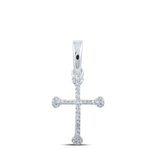 Load image into Gallery viewer, 10kt White Gold Diamond Cross Pendant - A Mesmerizing Symbol of Elegance and Faith Top view from the 10Kt White Gold Womens Round Diamond Cross Pendant 1 12 Cttwpin211073 collection by Splendid Jewellery